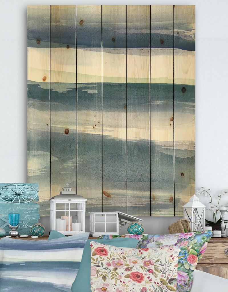 DesignQ Mint Indigo Dawn III - Farmhouse Print on Natural Pine Wood