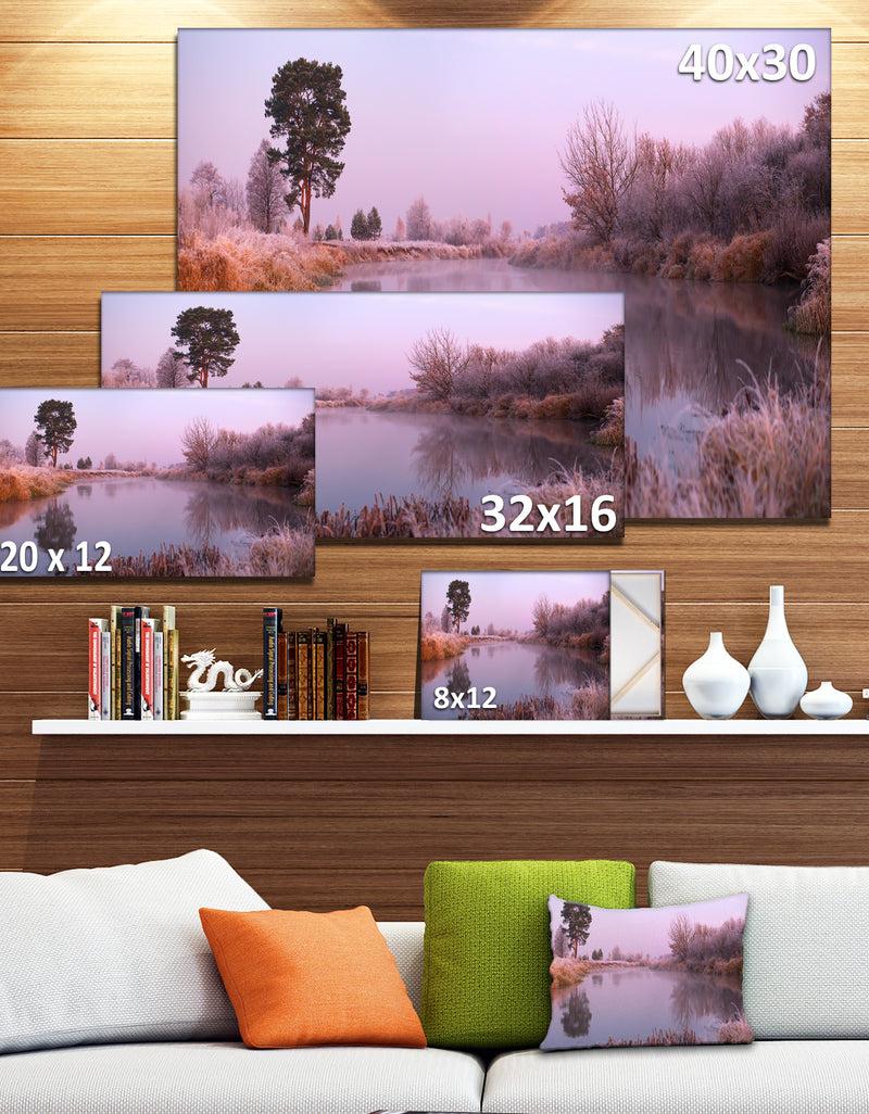 DesignQ Misty Autumn Sunrise Over River - Landscape Print Wall Artwork