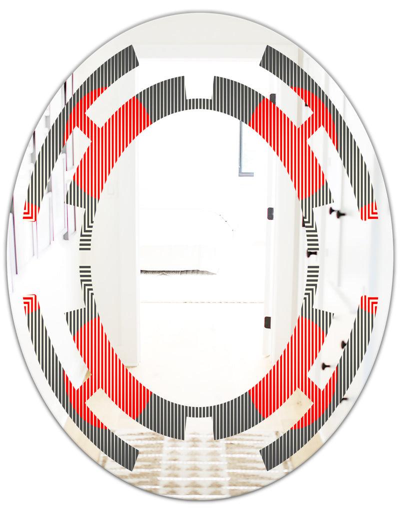 DesignQ Modern Circle And Line Geometric Pattern - Modern Round Or Oval Wall Mirror - Space