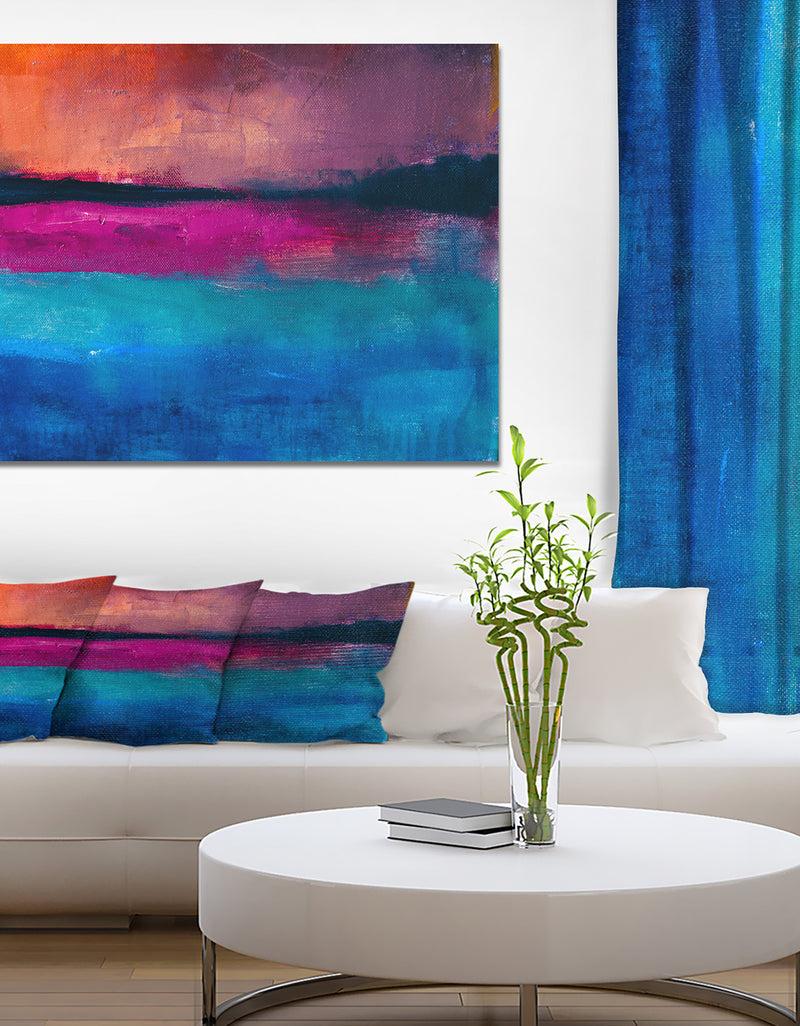 DesignQ Moon Over Sunset In Abstract Painting Background - Contemporary Painting Print On Wrapped Canvas