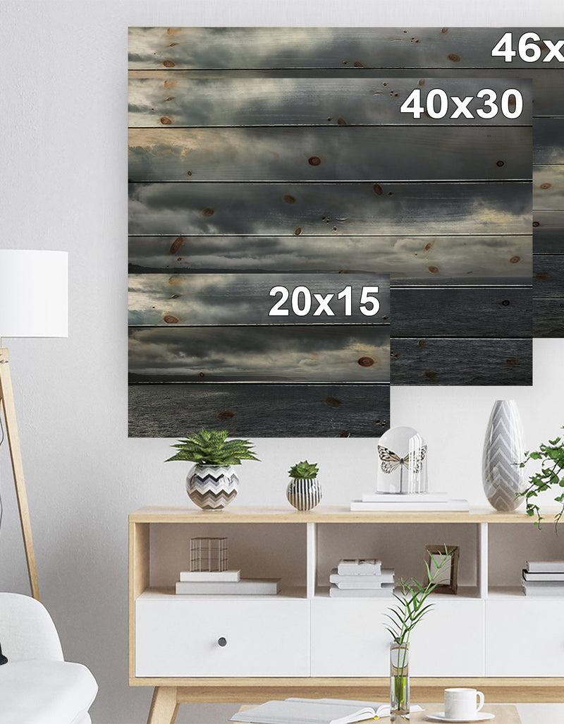 DesignQ Morning Coastline - Sea & Shore Print On Natural Pine Wood