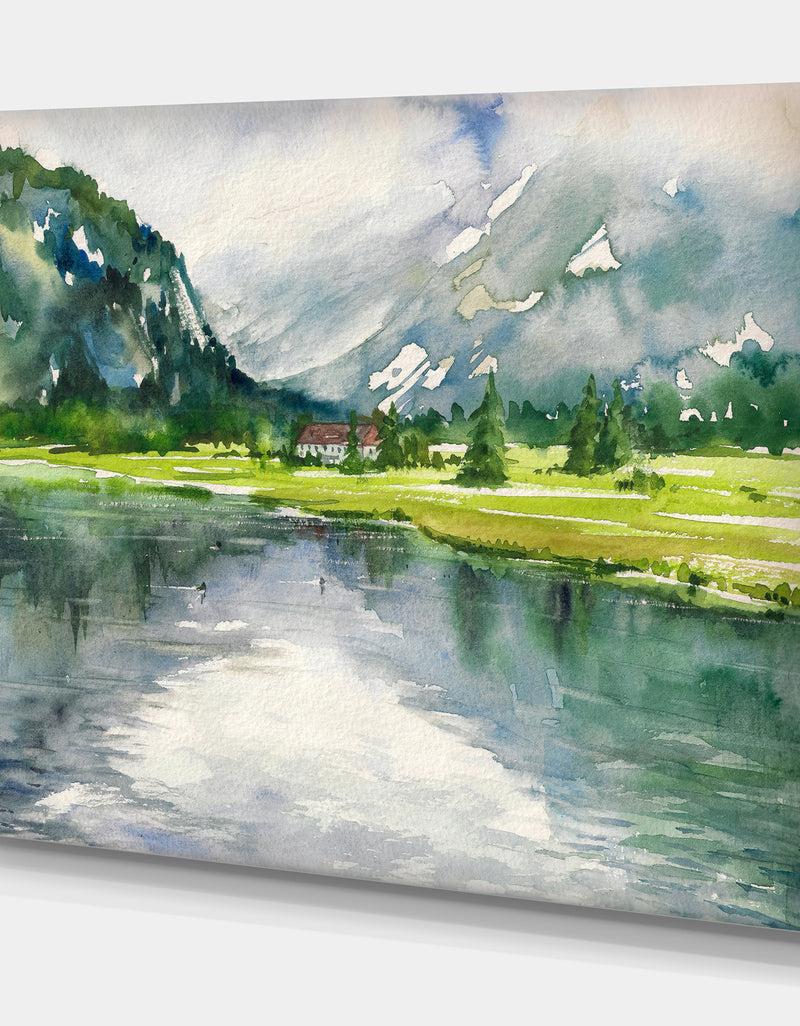 DesignQ Mountain And Lake In Autumn - Landscapes Painting Print On Wrapped Canvas