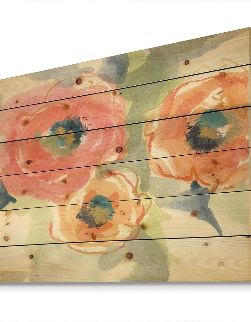 DesignQ Multicolor Buttercup II - Cottage Print On Natural Pine Wood