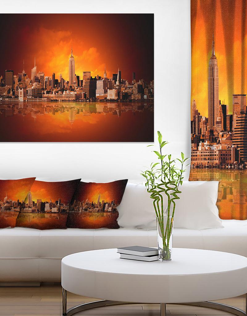 DesignQ New York City Panorama In Red Light - Cityscape Canvas Print