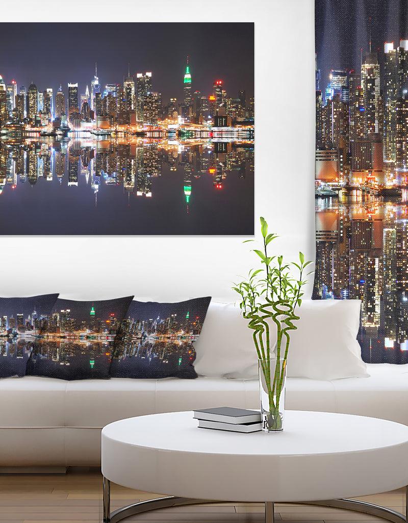 DesignQ New York City Skyscrapers In Blue Shade - Cityscape Canvas Print