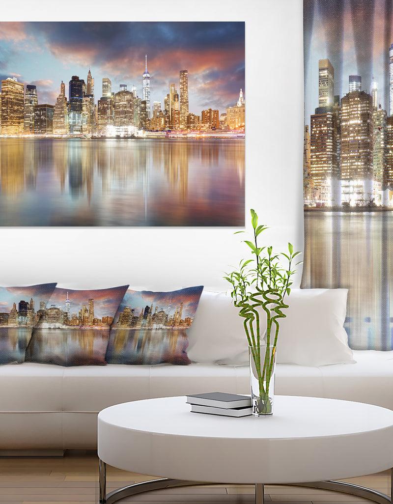 DesignQ New York Skyline At Sunrise With Reflection. - Cityscape Canvas Print
