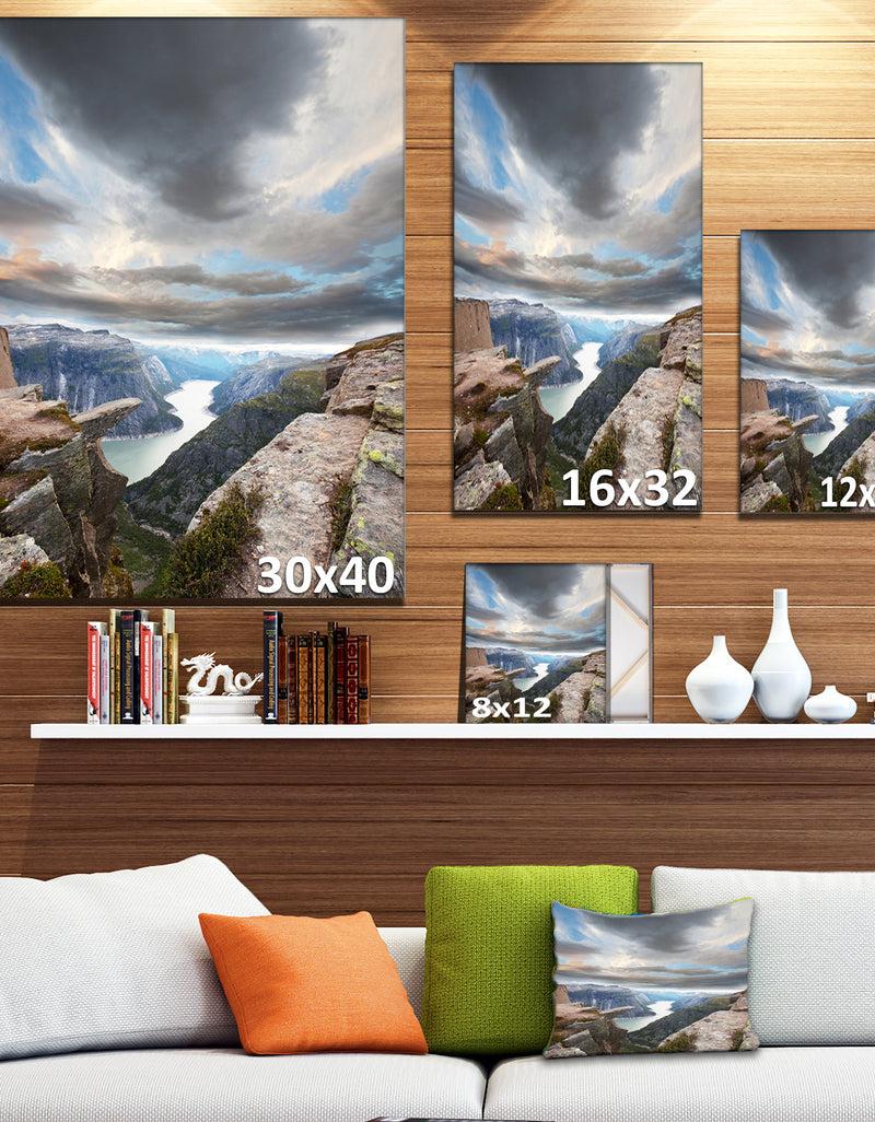 DesignQ Norway Rocky Terrains Under Clouds - Beach Canvas Wall Art