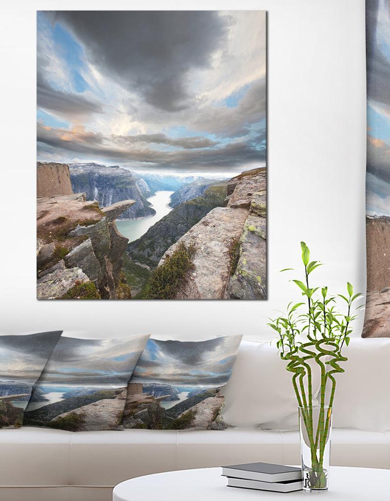 DesignQ Norway Rocky Terrains Under Clouds - Beach Canvas Wall Art