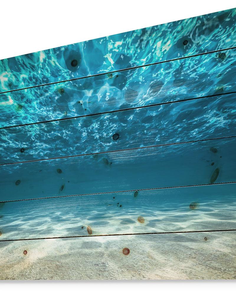 DesignQ Ocean Bottom Beneath The Surface - Sea & Shore Print On Natural Pine Wood
