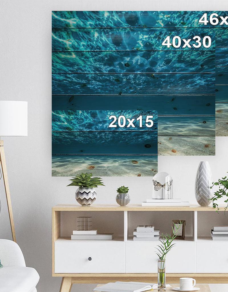 DesignQ Ocean Bottom Beneath The Surface - Sea & Shore Print On Natural Pine Wood