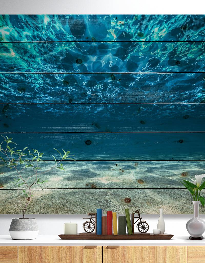 DesignQ Ocean Bottom Beneath the Surface - Sea & Shore Print on Natural Pine Wood