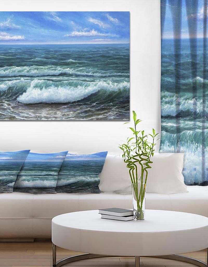 DesignQ Ocean shore under Blue Sky - Sea & Shore Painting Print on Wrapped Canvas