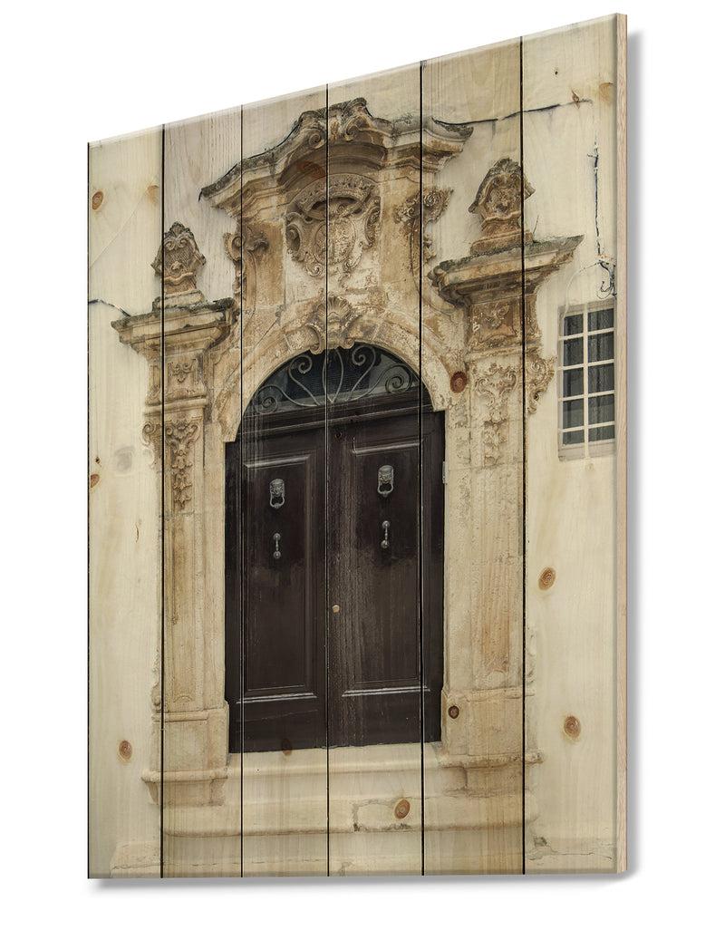 DesignQ Old Door Bari Italy - Vintage Print On Natural Pine Wood