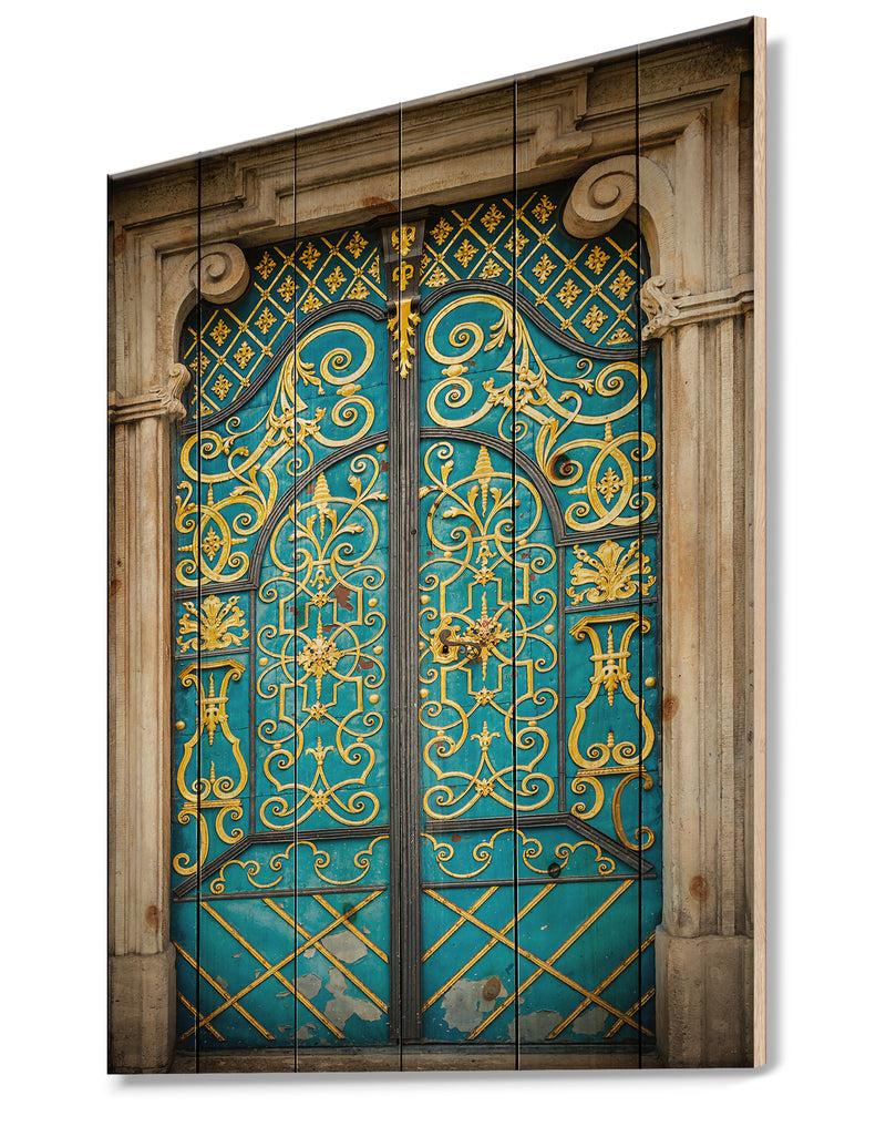 DesignQ Old-European Door Vintage - Vintage Print On Natural Pine Wood