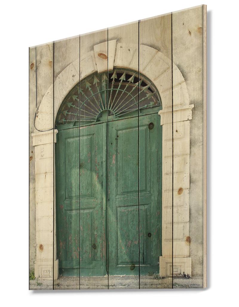 DesignQ Old European Vintage Door - Vintage Print On Natural Pine Wood