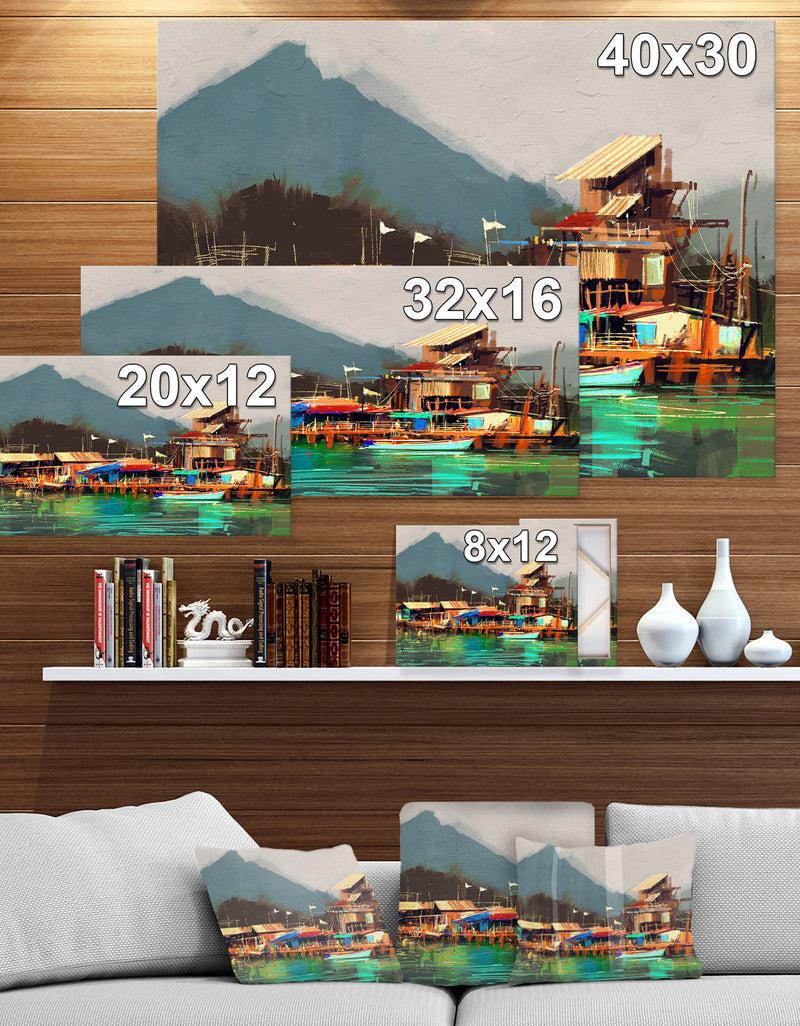DesignQ Old Fishing Village - Cityscapes Painting Print On Wrapped Canvas