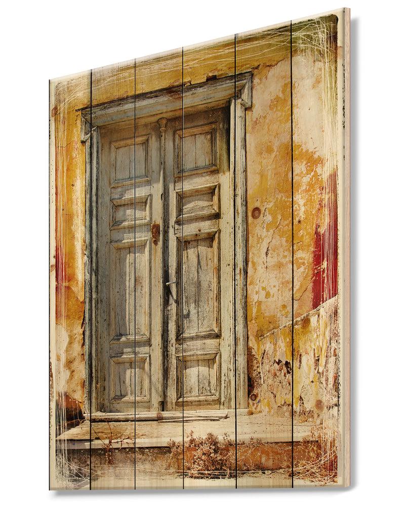 DesignQ Old Traditional Greek Doors - Vintage Print On Natural Pine Wood
