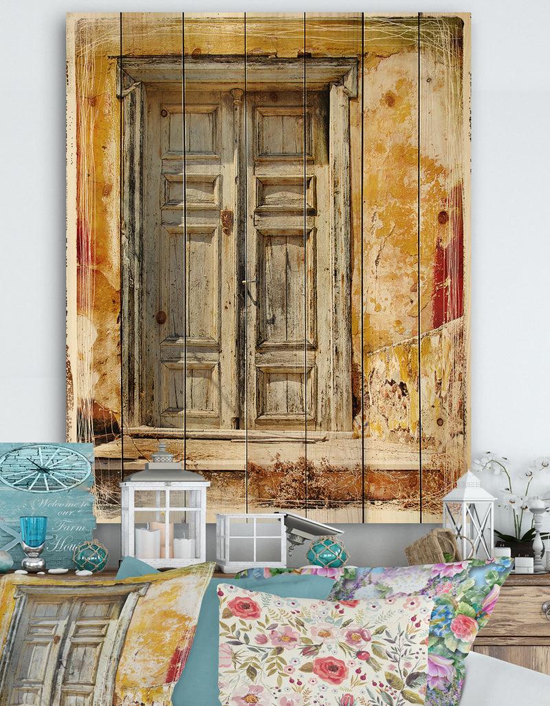 DesignQ Old Traditional Greek Doors - Vintage Print on Natural Pine Wood