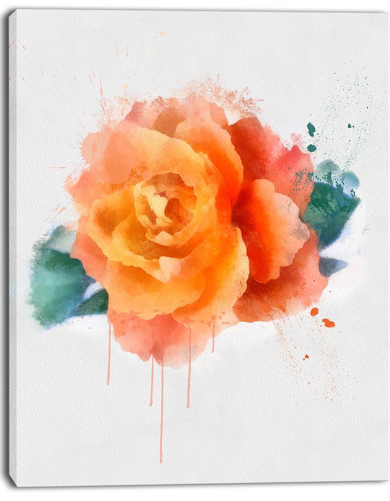 DesignQ Orange Rose With Green Leaves - Extra Large Floral Canvas Art