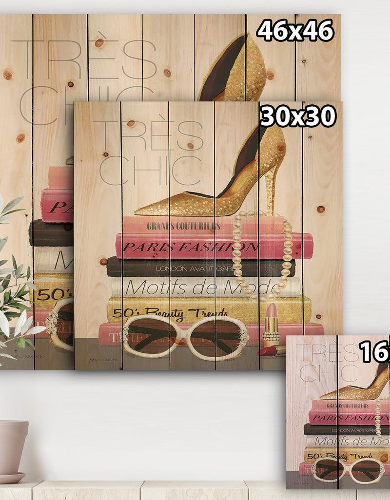 DesignQ Paris Style II Gold And Black Tres Chic - Posh & Luxe Print On Natural Pine Wood