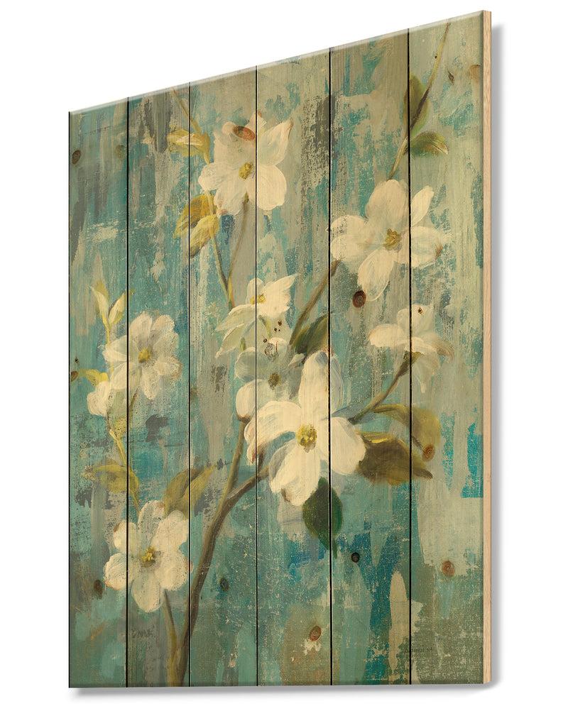 DesignQ Pastel Magnolia I - Floral & Botanical Print On Natural Pine Wood