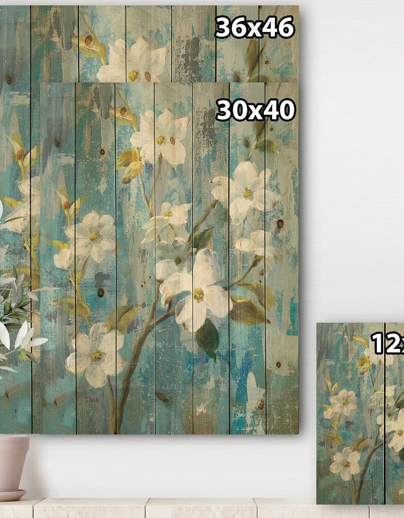 DesignQ Pastel Magnolia I - Floral & Botanical Print On Natural Pine Wood