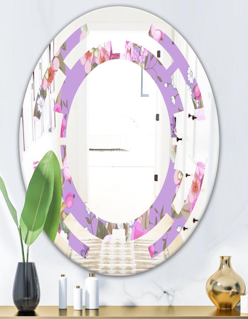 DesignQ Pattern With Country Roses - Modern Round Or Oval Wall Mirror - Space