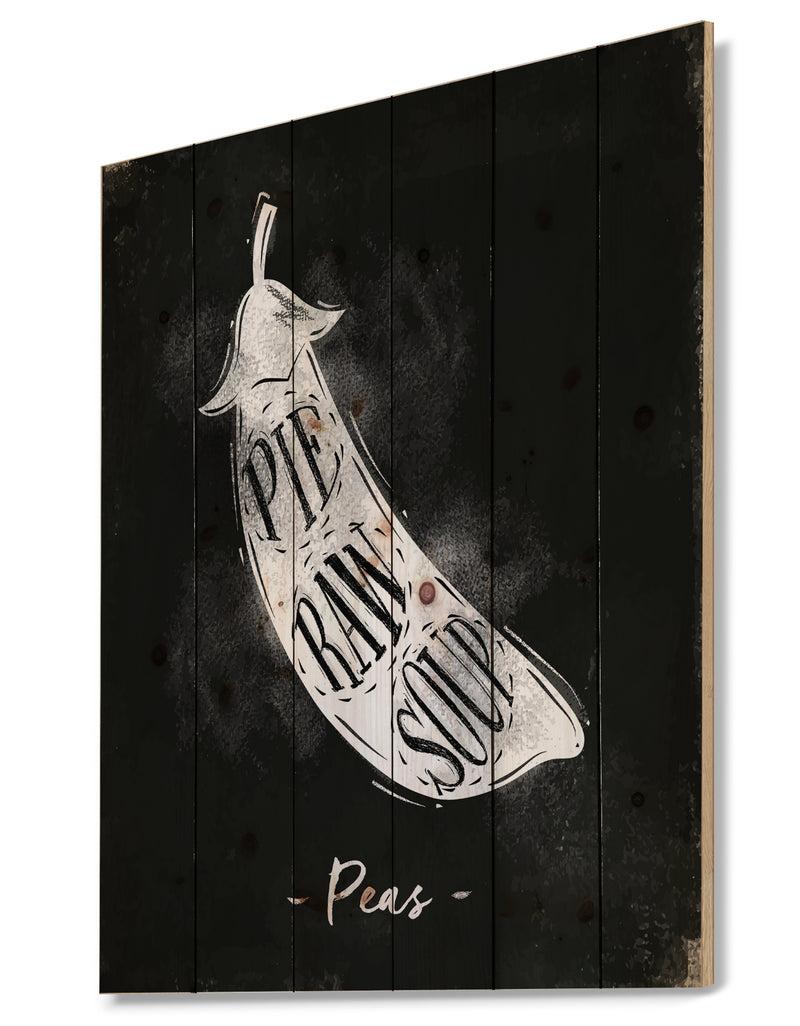 DesignQ Peas Cutting Scheme Chalk - Farmhouse Food Painting Print On Natural Pine Wood