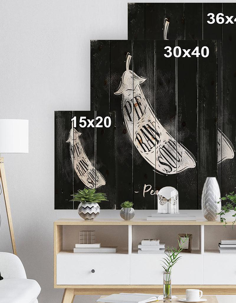 DesignQ Peas Cutting Scheme Chalk - Farmhouse Food Painting Print On Natural Pine Wood