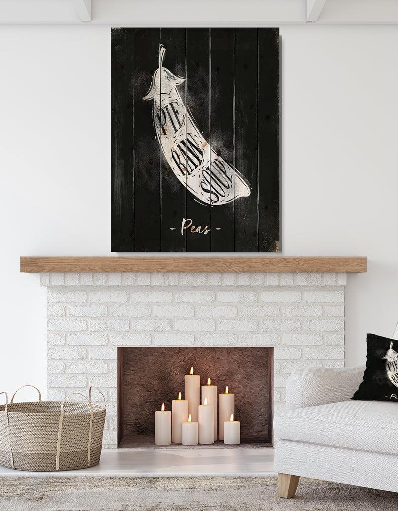 DesignQ Peas cutting scheme chalk - Farmhouse Food Painting Print on Natural Pine Wood