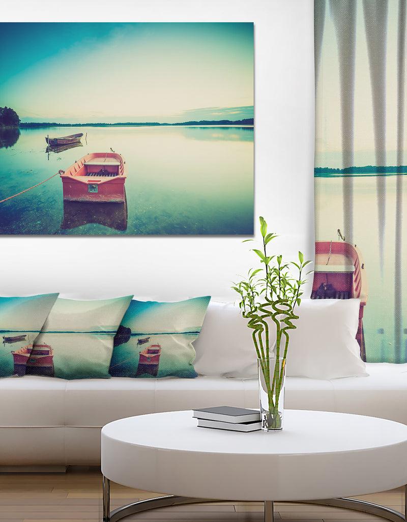 DesignQ Pink Boat In Vintage Lake - Boat Canvas Artwork