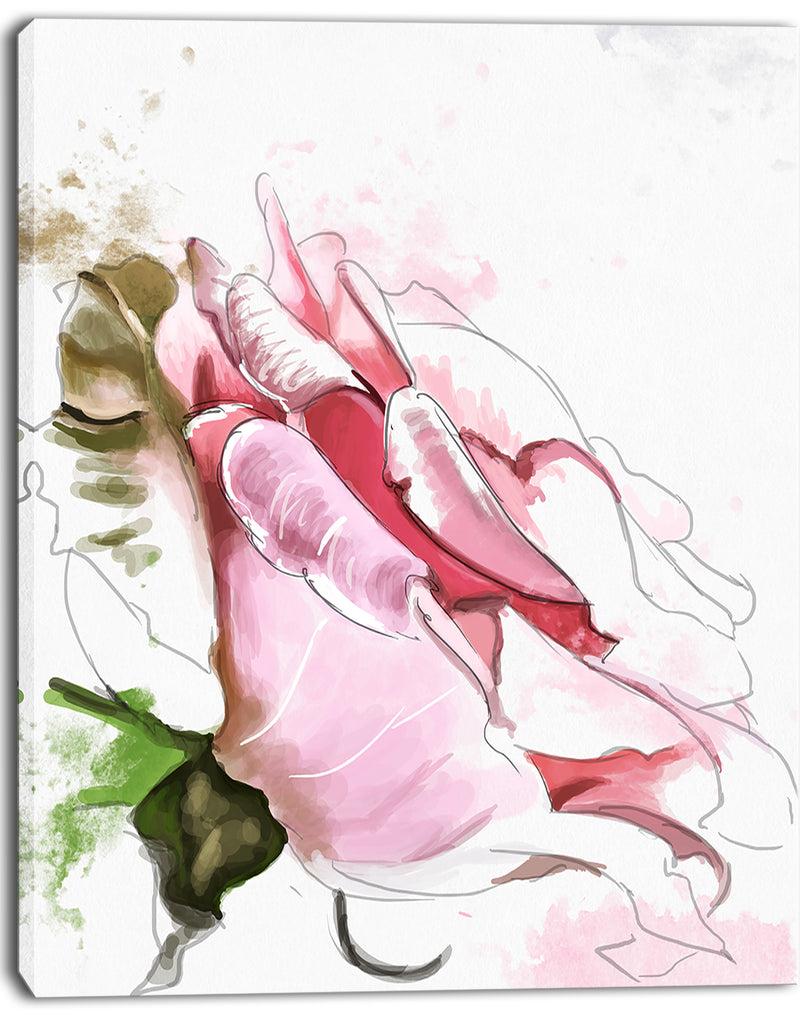 DesignQ Pink Rose Illustration On White - Flower Canvas Print Artwork