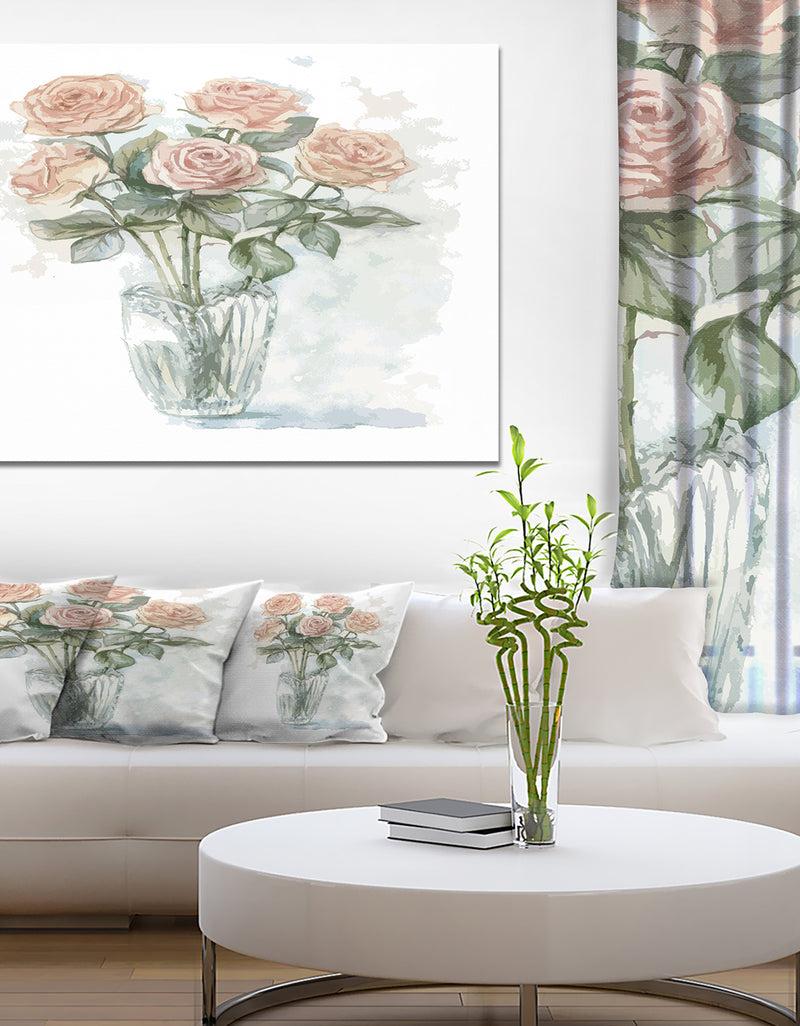 DesignQ Pink Roses Bunch In The Vase - Modern Flower Canvas Wall Artwork