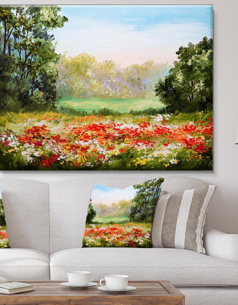 DesignQ Poppy Field with Sky - Landscape Canvas Art Print