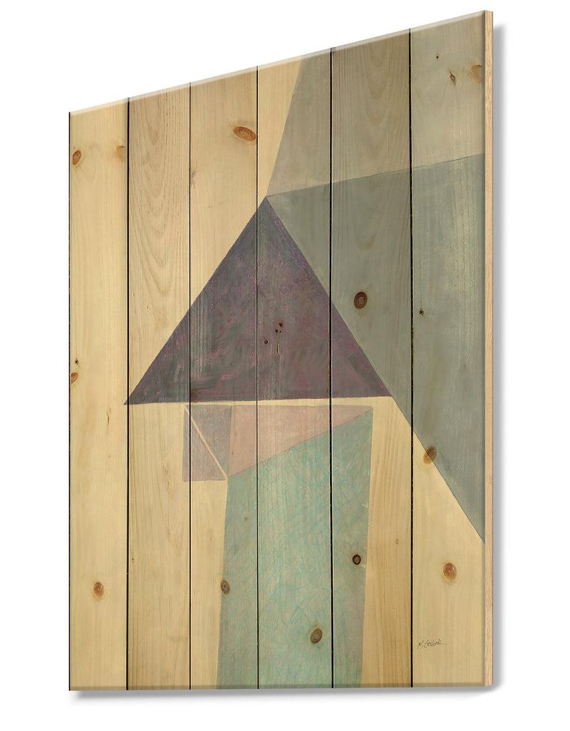DesignQ Purple Geometric Bridge I - Mid-Century Modern Print On Natural Pine Wood