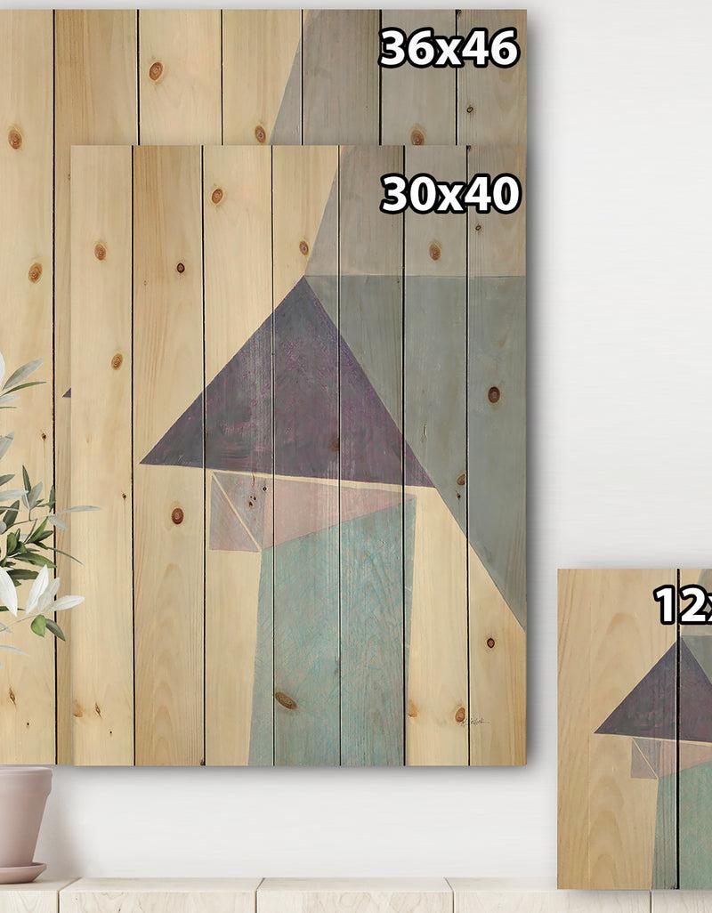 DesignQ Purple Geometric Bridge I - Mid-Century Modern Print On Natural Pine Wood