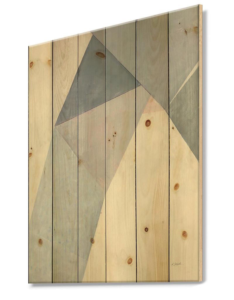 DesignQ Purple Geometric Bridge II - Mid-Century Modern Print On Natural Pine Wood