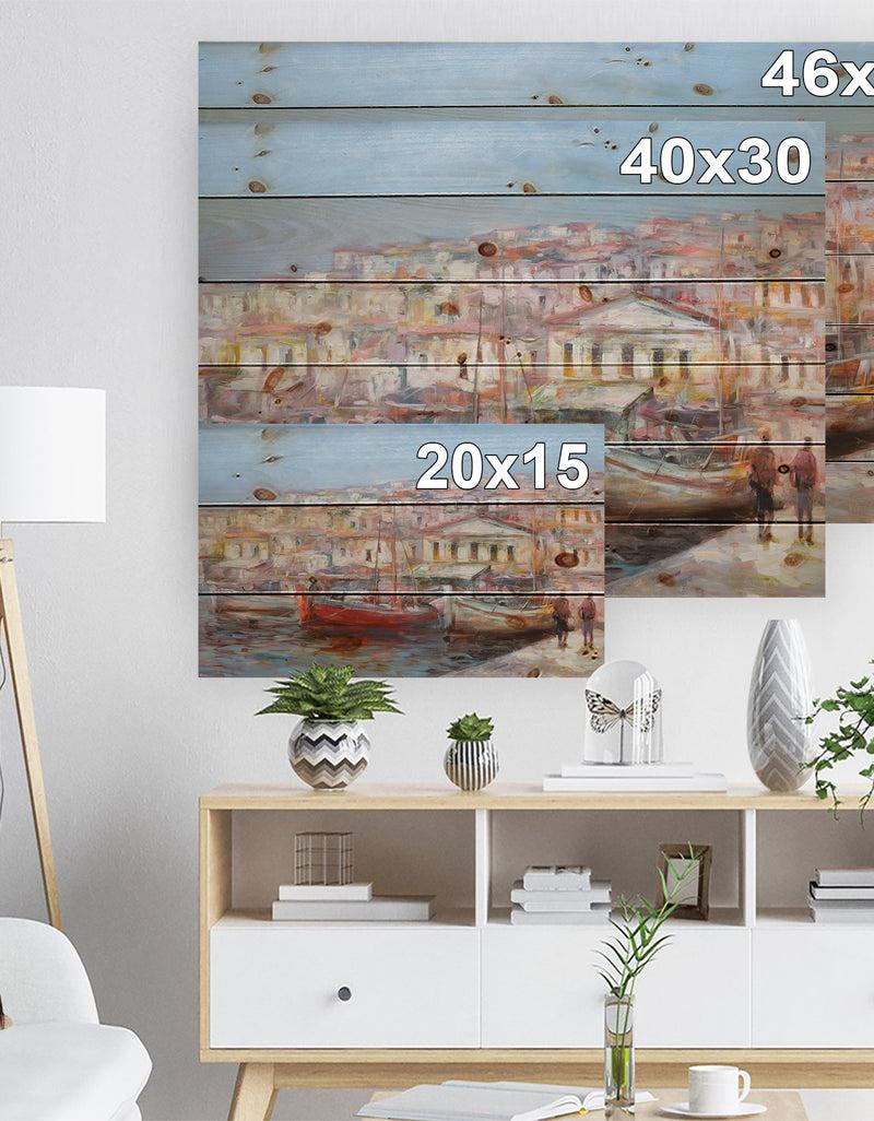 DesignQ Red Boads In Vintage Village - Sea & Shore Painting Print On Natural Pine Wood