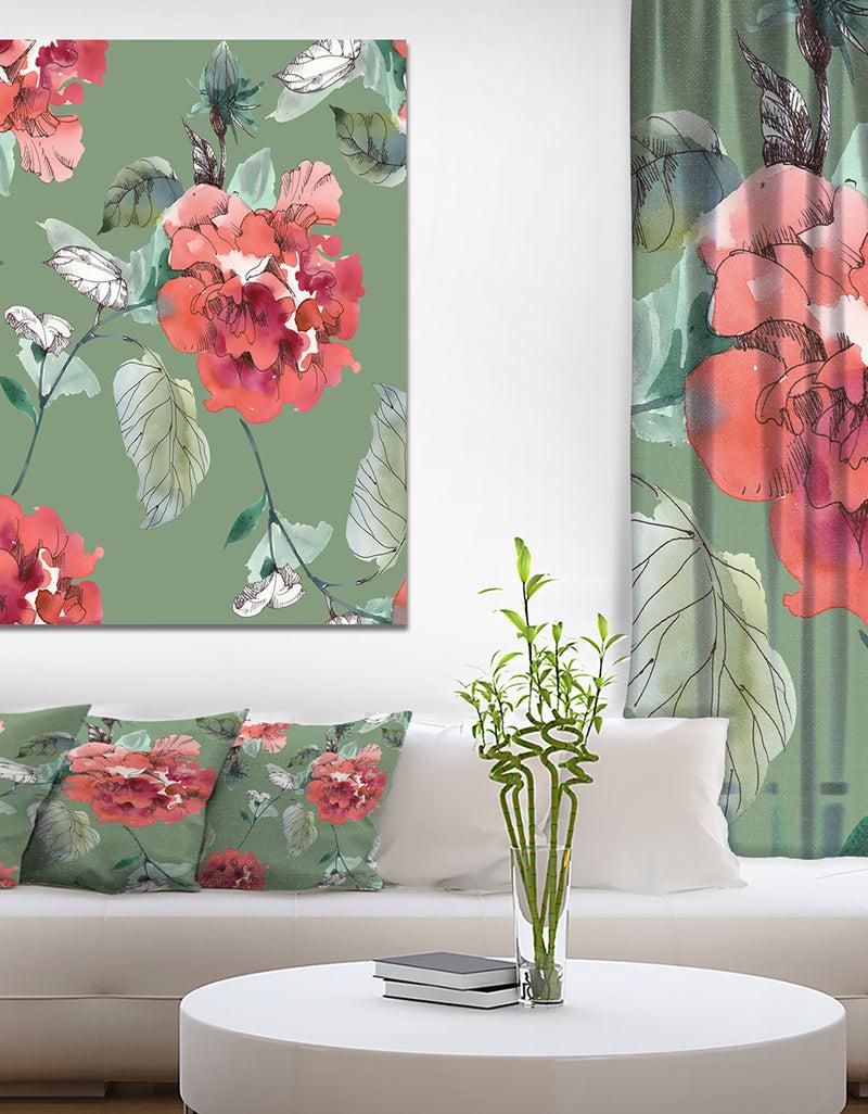 DesignQ Red Flowers in Green Background - Floral Painting Print on Wrapped Canvas on wrapped Canvas DesignQ Red Flowers in Green Background - Floral Painting Print on Wrapped Canvas on wrapped Canvas