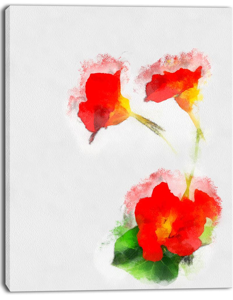 DesignQ Red Gentiana Alpina Watercolor - Modern Floral Canvas Wall Art