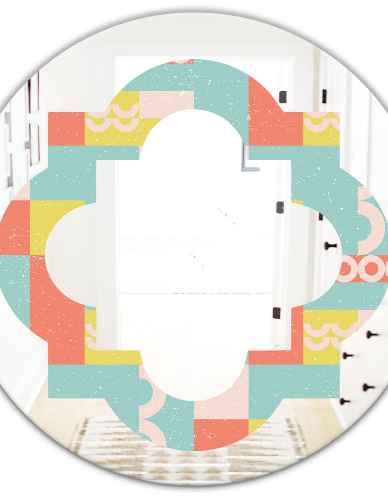 DesignQ Retro Abstract Design III - Modern Round Or Oval Wall Mirror - Quatrefoil