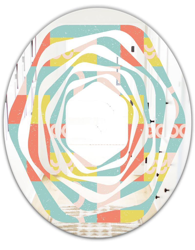 DesignQ Retro Abstract Design III - Modern Round Or Oval Wall Mirror - Whirl