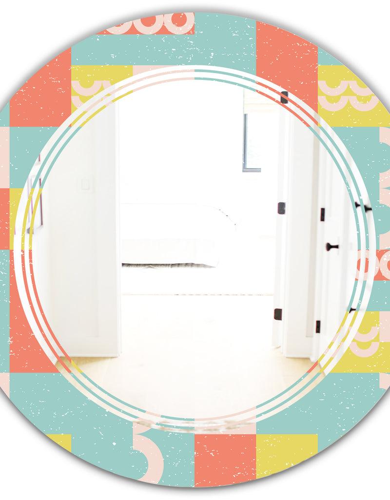 DesignQ Retro Abstract Design III - Modern Round Or Oval Wall Mirror - Triple C
