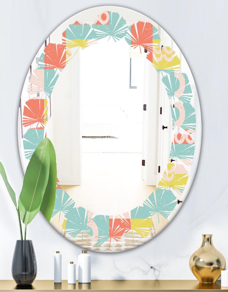 DesignQ Retro Abstract Design III - Modern Round Or Oval Wall Mirror - Leaves