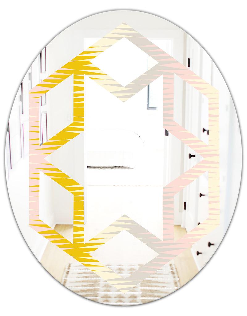 DesignQ Retro Abstract Design IV - Modern Round Or Oval Wall Mirror - Hexagon Star