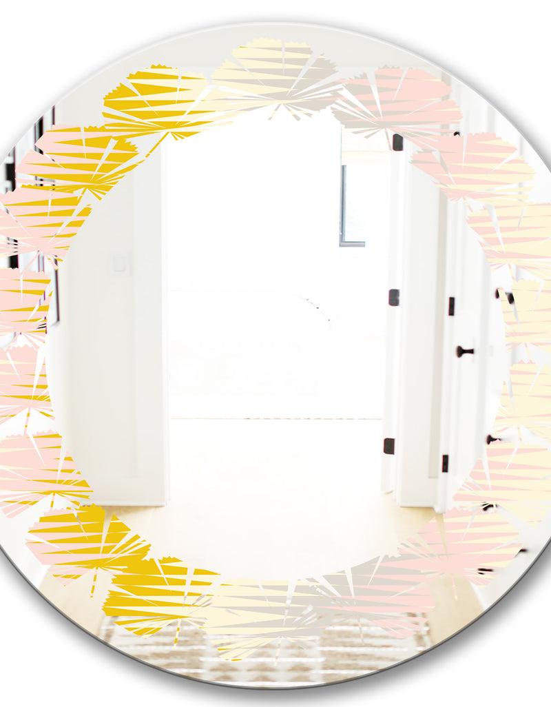 DesignQ Retro Abstract Design IV - Modern Round Or Oval Wall Mirror - Leaves