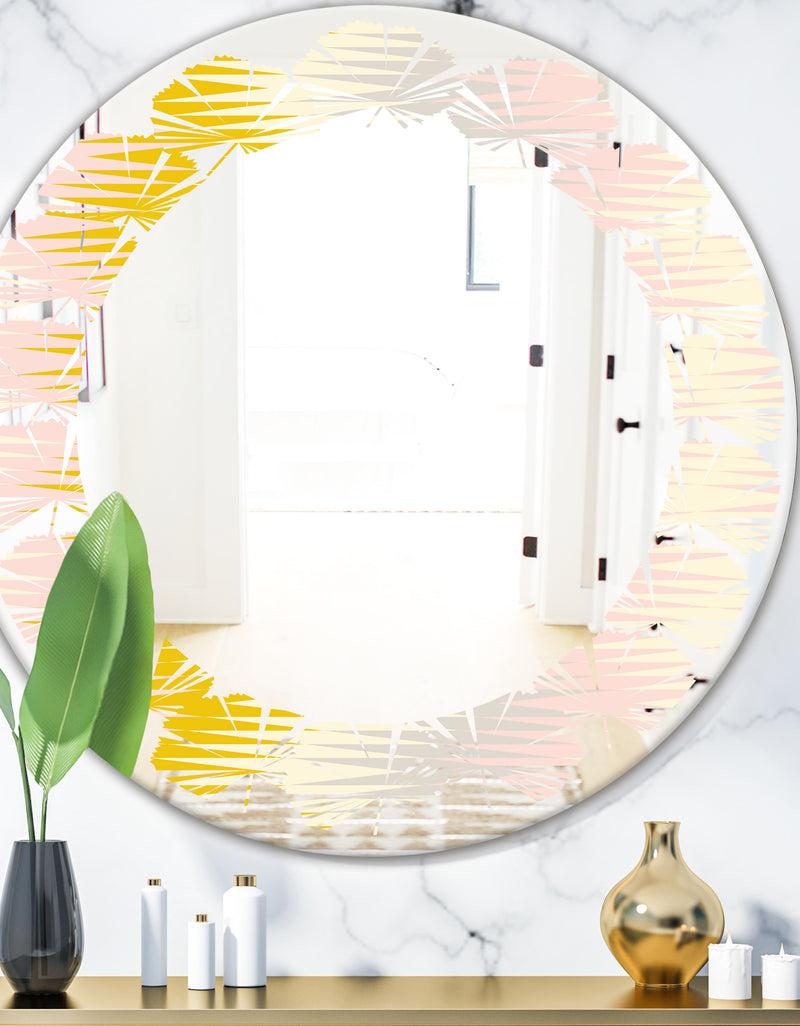 DesignQ Retro Abstract Design IV - Modern Round or Oval Wall Mirror - Leaves