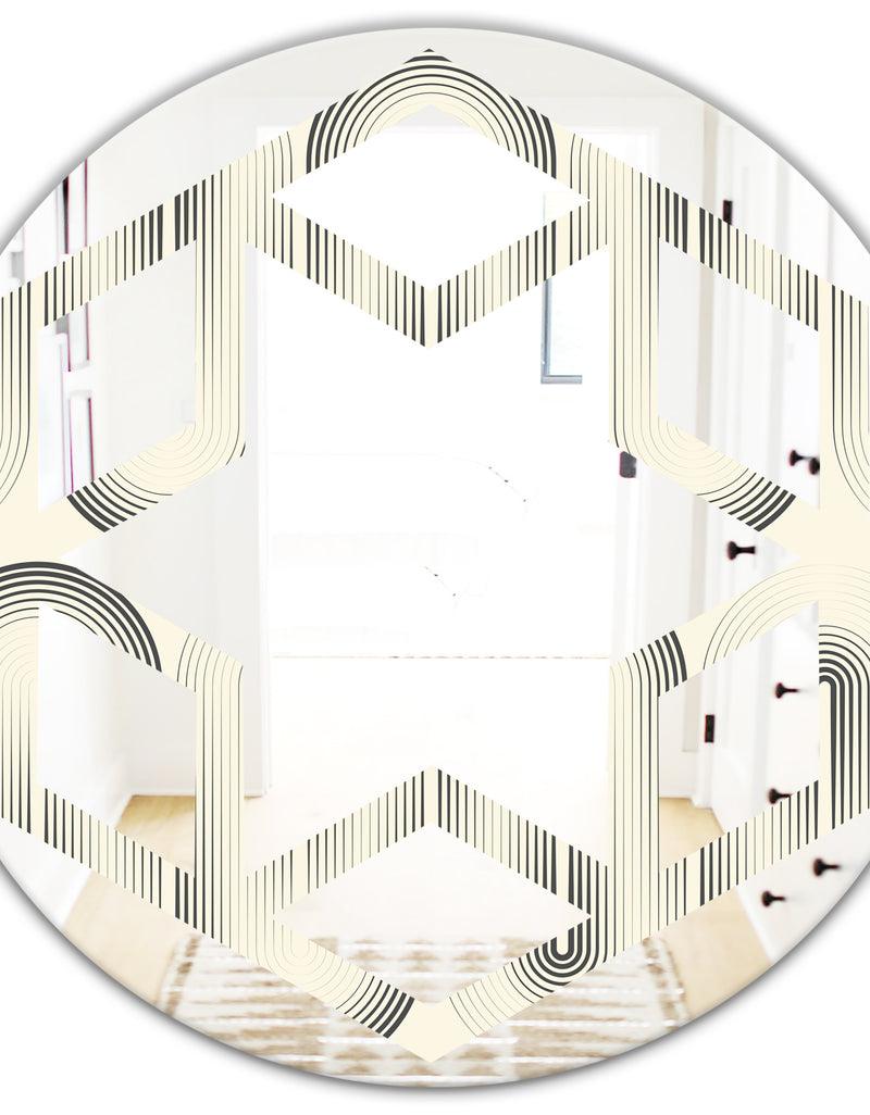 DesignQ Retro Curved Minimal Geometric Ornament I - Modern Round Or Oval Wall Mirror - Hexagon Star