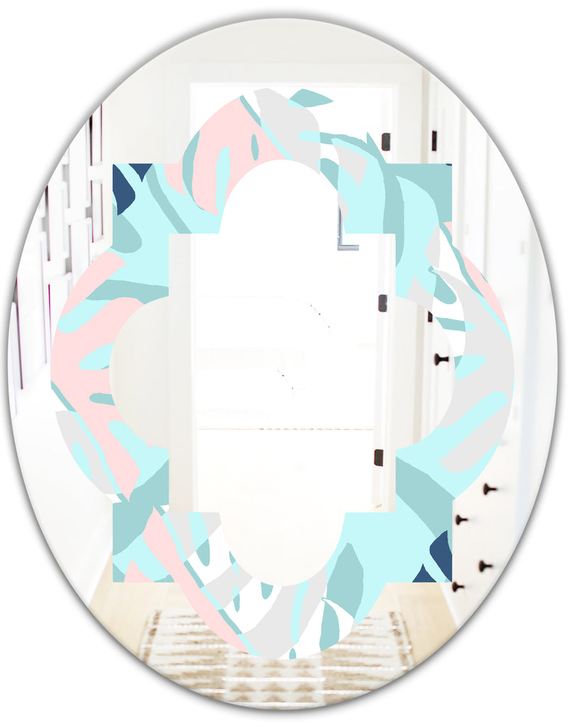 DesignQ Retro Floral Pattern II - Modern Round Or Oval Wall Mirror - Quatrefoil