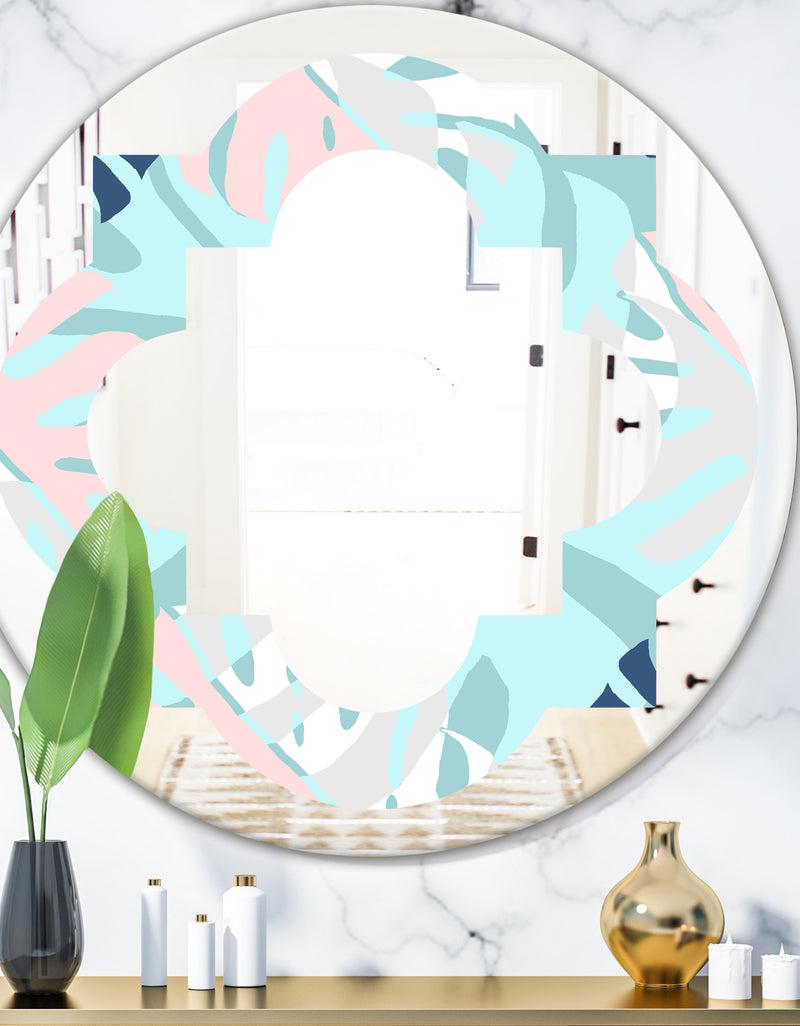 DesignQ Retro Floral Pattern II - Modern Round or Oval Wall Mirror - Quatrefoil